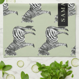 Pano De Prato Nome Personalizado e Padrão Selvagem de Zebra Selv