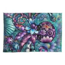 Octopus Floral Teal Roxo Azul Costeira