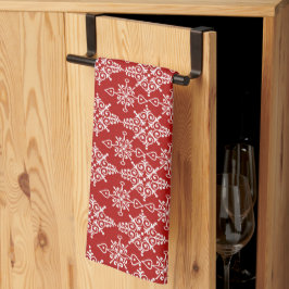 Pano De Prato Padrão de Floco de Neve Ornamental Vermelho Branco