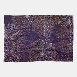 Pano De Prato Padrão Floral de Mandala Elegante Dourado e Roxo