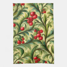 Padrão Floral de Natal Com Bagas Vermelhas