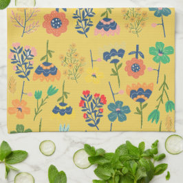 Pano De Prato Padrão floral retrô fofo mostarda Rosa Verde