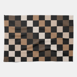 Pano De Prato Padrão Gingham Preto-Castanho Verificado