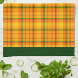 Pano De Prato Padrão Xadrez Laranja Amarelo Bordas Verdes