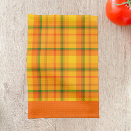Pano De Prato Padrão Xadrez Laranja Amarelo com Bordas Laranja