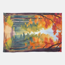 Pano De Prato Paisagem de Aquarela de Folhagem de outono