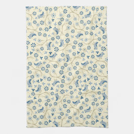 Pano De Prato Pássaros pequenos em galhos. retro, aves azuis, cr