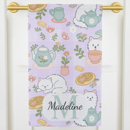 Pano De Prato Personalized Tea & Baker Cat Monogram