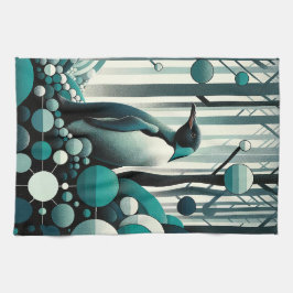 Pano De Prato Pinguim Turquesa Teal Na Arte Deco Geométrico