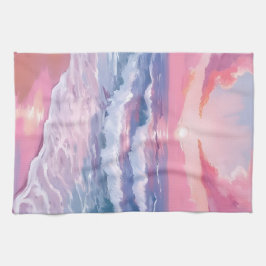 Pano De Prato Pink Beach Ocean Shore Painting