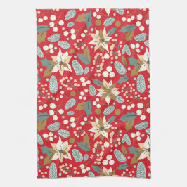 Pano De Prato Poinsettia vermelha de inverno