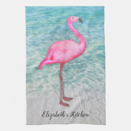 Pano De Prato Praia Tropical de Flamingo, Rosa Personalizada