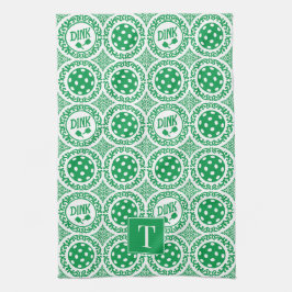 Pano De Prato Preppy Pickleball Damask - Green Dink Motif