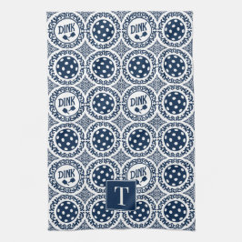 Pano De Prato Preppy Pickleball Damask - Navy Dink Motif