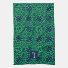 Pano De Prato Preppy Pickleball Damask - Navy & Green Dink