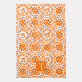 Pano De Prato Preppy Pickleball Damask - Orange Dink Motif