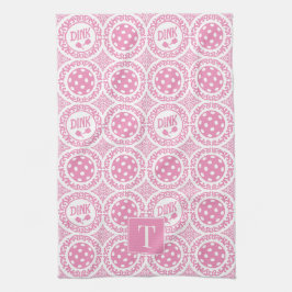 Pano De Prato Preppy Pickleball Damask - Pink Dink Motif