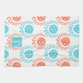Pano De Prato Preppy Pickleball Laurel Wreath - Coral Turquoise