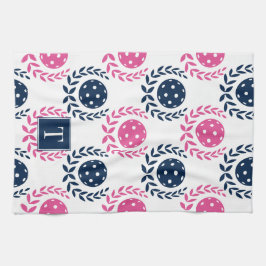 Pano De Prato Preppy Pickleball Laurel Wreath - Navy & Hot Pink