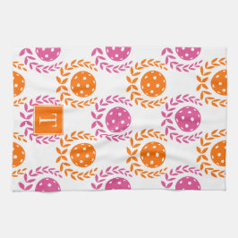 Pano De Prato Preppy Pickleball Laurel Wreath - Orange Hot Pink