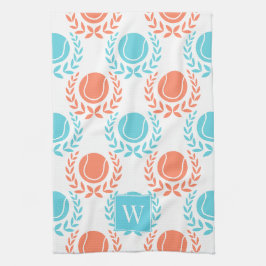 Pano De Prato Preppy Tennis Laurel Wreath - Coral & Turquoise