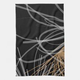 Pano De Prato Preto Branco & Ouro Fitas Abstratas Modernas