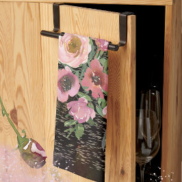 Pano De Prato Preto Floral Rosa