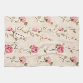 Pano De Prato Pretty Pink Cream Roses Floral 