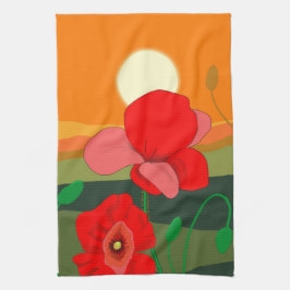 Pano De Prato Red Poppy Meadow no Sunset