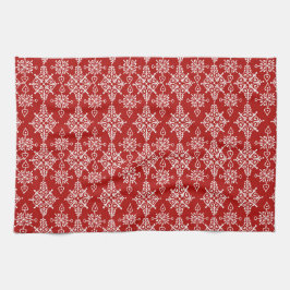 Pano De Prato Red White Ornamental Snowflake Pattern