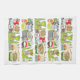 Pano De Prato Retro Kitchen Cook Book Ilustração Verde Brilhante