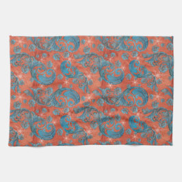 Pano De Prato Rolamentos de Azul Vermelho Vintage com flocos de 