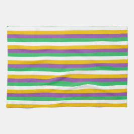 PANO DE PRATO ROPLE GREEN YELLOW MARDI GRAS STRIPES KITCHEN TOW