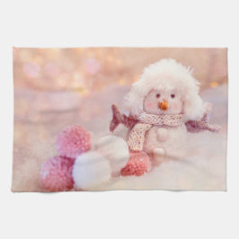 Pano De Prato Rosa de Natal e Branca Fluffy Snowman