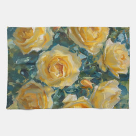 Pano De Prato Rosas Amarelas Pintura De Flores De Verão