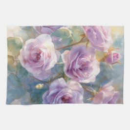 Pano De Prato Rosas Roxas Claras Flores Impressionistas