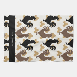 Pano De Prato Rustic Folk Art Rooster Pattern, Farmhouse Kitchen