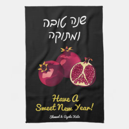 Pano De Prato Shanah Tovah personalizado romã Preto