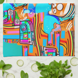 Pano De Prato Sonhos Elétricos Laranja E Ciano — Desenho Abstrat