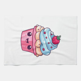 Pano De Prato Sorriso feliz do cupcake de desenho animado