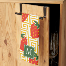 Pano De Prato Strawberry Greek Key Monogram