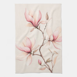 Pano De Prato Suaves Flores de Magnólia em Aquarela Elegantes 