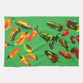Pano De Prato Sun-Drenched Peppers on Bright Green Kitchen Towel