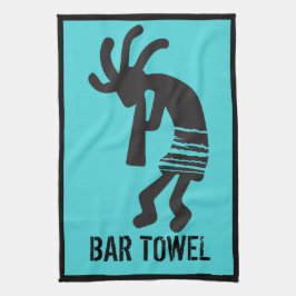 Pano De Prato Teal Southwestern Kokopelli Bar Towel