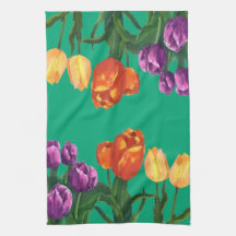 Toalhas de Cozinha com Campo de Tulipas em Aquarel