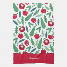Tomate e Pepino - Padrão Vegetal w Nome Vermelho