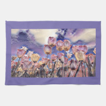 Tulipas púrpura, rosa e laranja