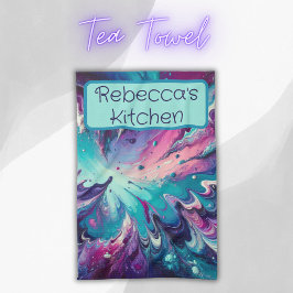 Pano De Prato Turquesa monograma e padrão de Abstrato cor-de-ros