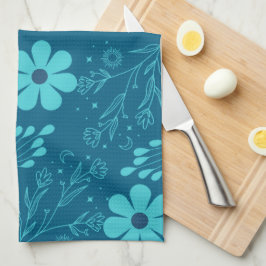 Pano De Prato Um Design de Flores de Cor Ciano na Moda