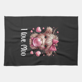 Pano De Prato Vaca Highland Adorable Namorados (texto branco)